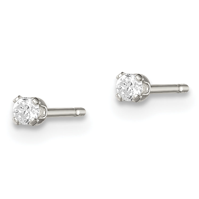 Sterling Silver Polished Children's 2mm Round Snap Set CZ Stud Earrings Secondary image