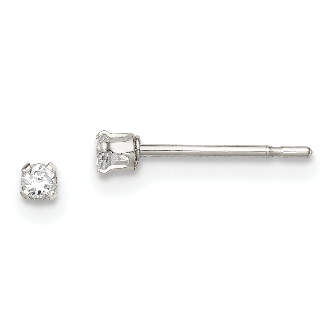 Sterling Silver Polished Children's 2mm Round Snap Set CZ Stud Earrings Main image