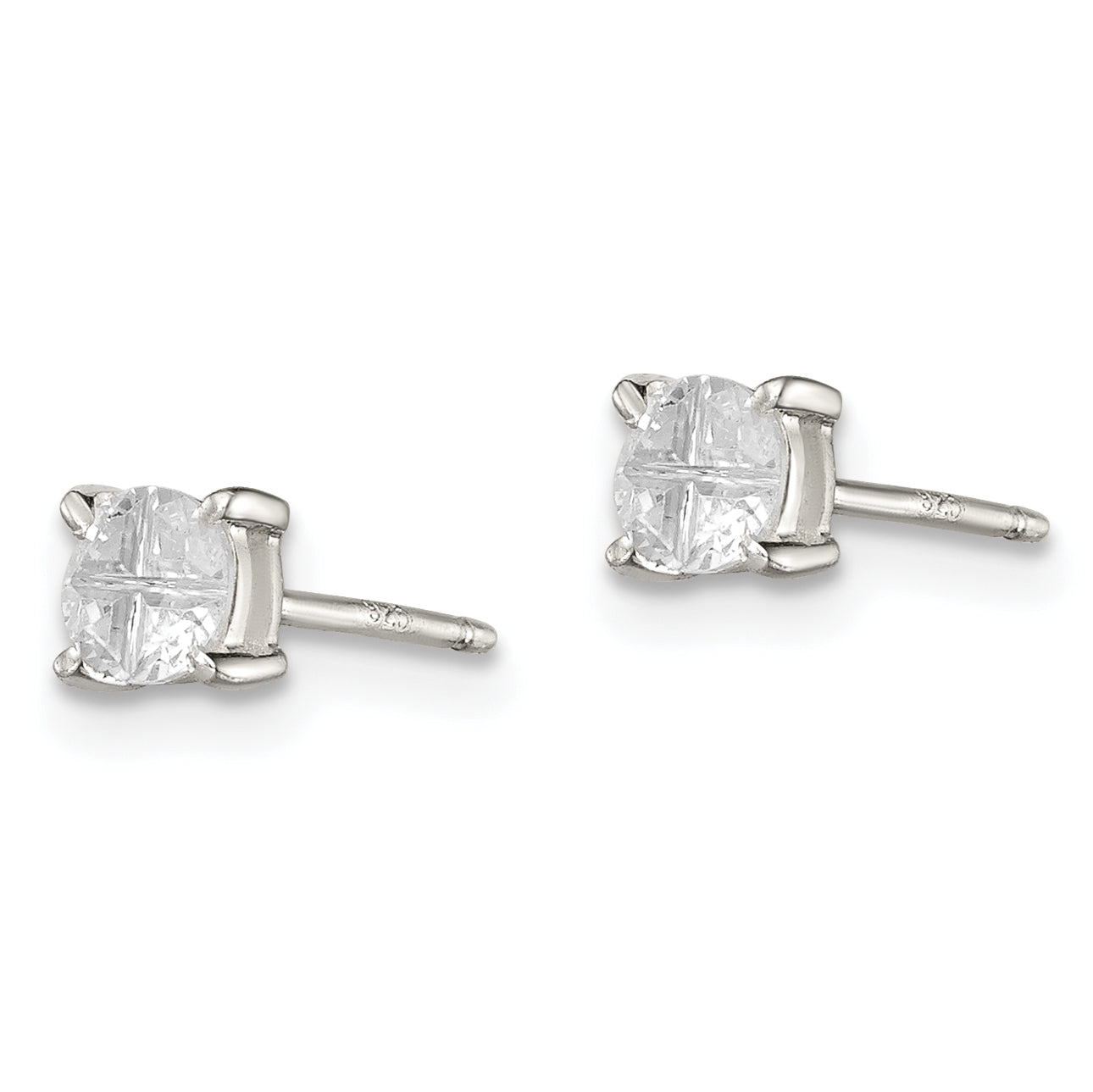 Sterling Silver 4mm Round Basket Set Cross-cut CZ Stud Earrings Secondary image