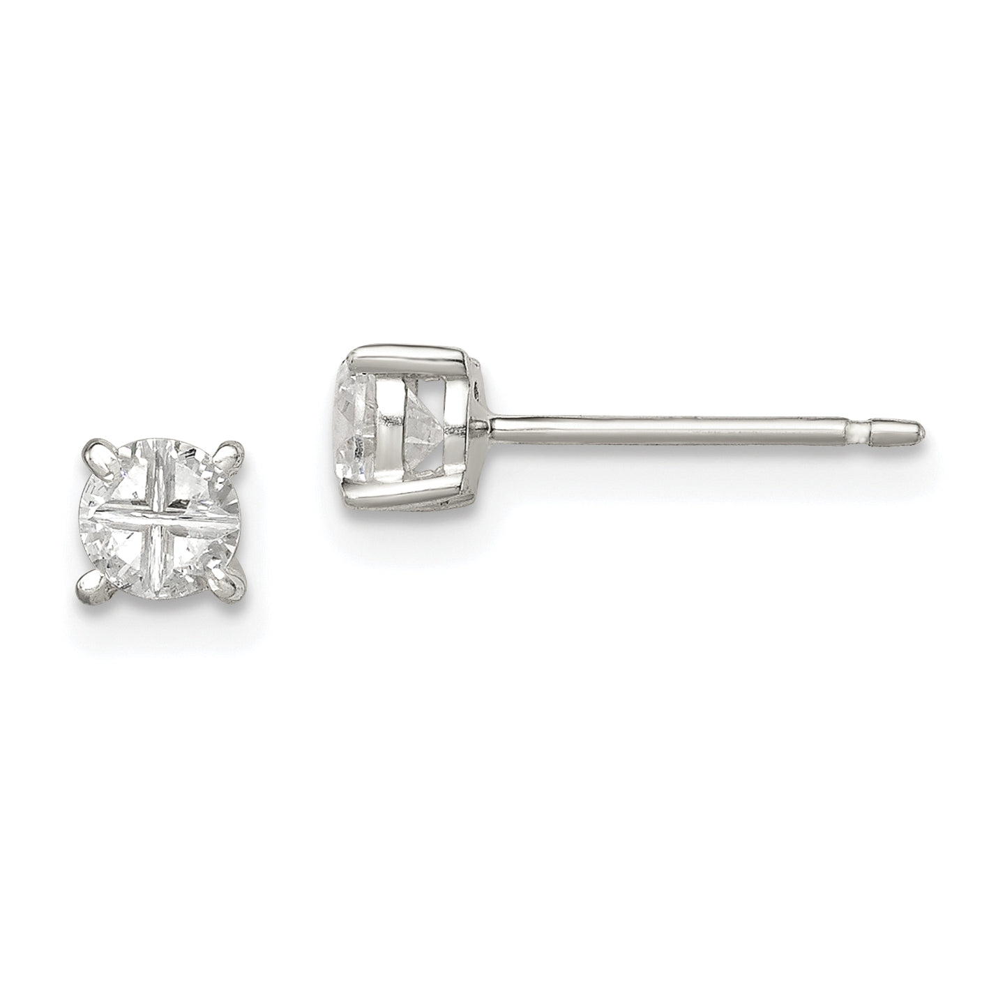 Sterling Silver 4mm Round Basket Set Cross-cut CZ Stud Earrings Main image