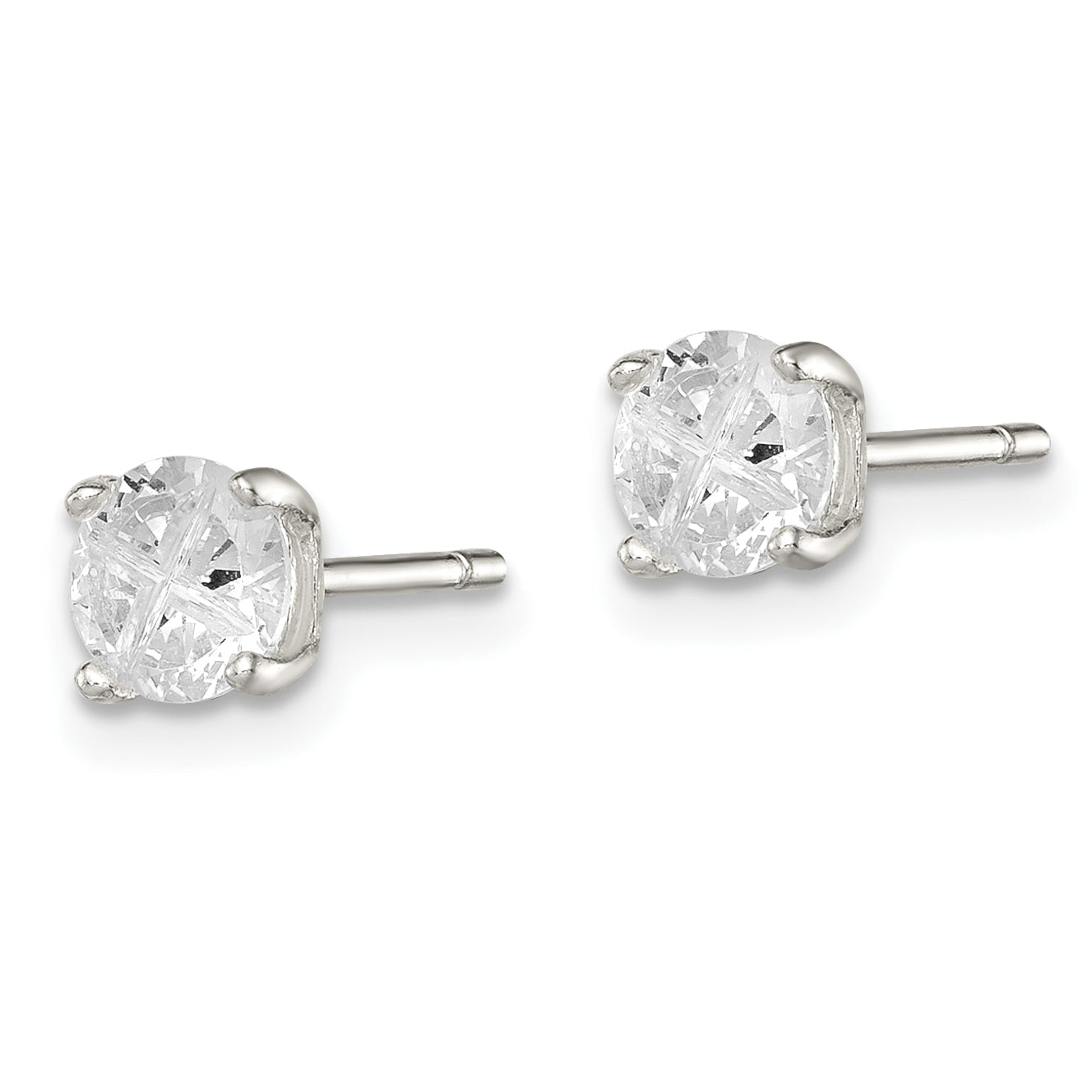Sterling Silver 5mm Round Basket Set Cross-cut CZ Stud Earrings Secondary image