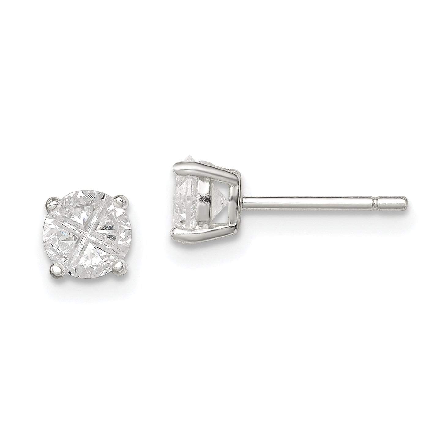 Sterling Silver 5mm Round Basket Set Cross-cut CZ Stud Earrings Main image