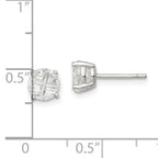 Sterling Silver 6mm Round Basket Set Cross-cut CZ Stud Earrings