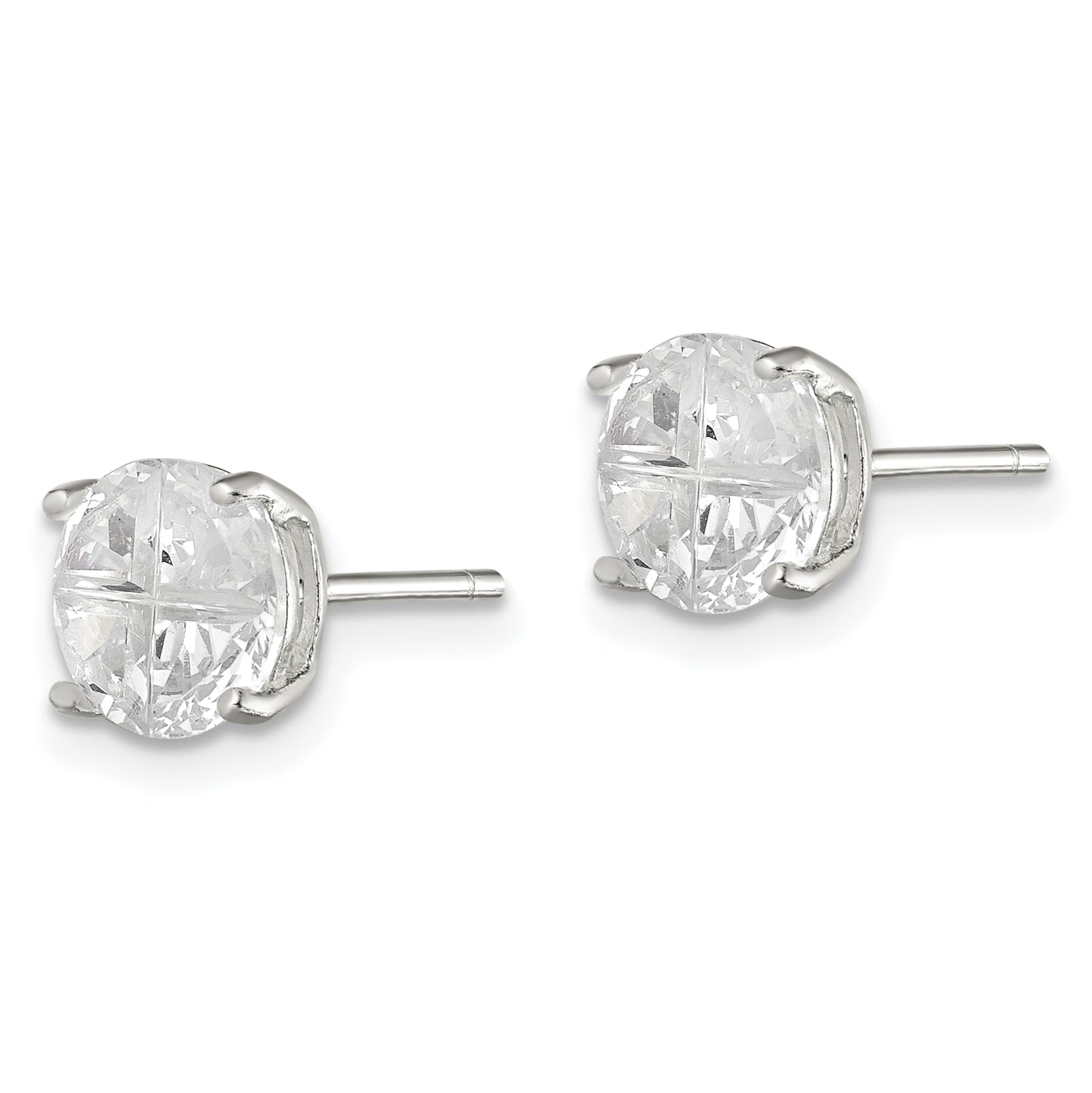 Sterling Silver 7mm Round Basket Set Cross-cut CZ Stud Earrings Secondary image