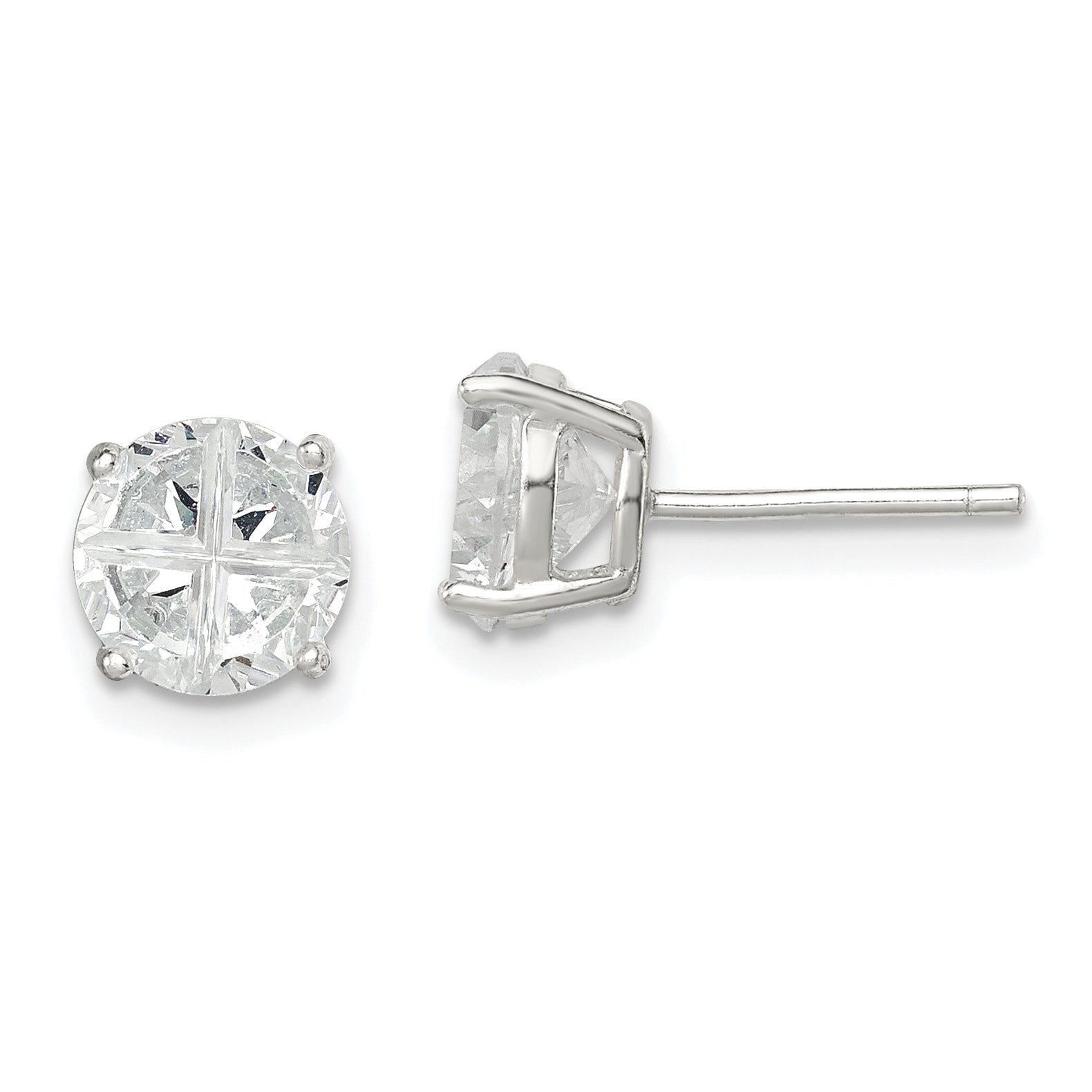 Sterling Silver 7mm Round Basket Set Cross-cut CZ Stud Earrings Main image