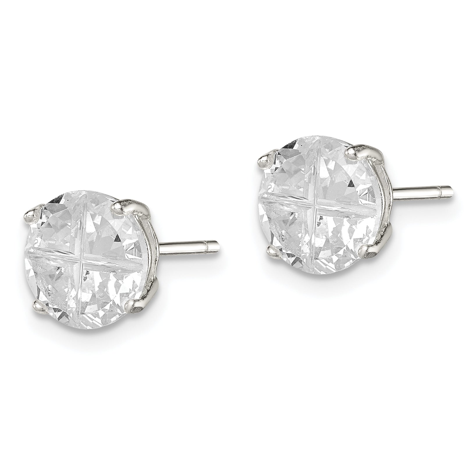 Sterling Silver 8mm Round Basket Set Cross-cut CZ Stud Earrings Secondary image