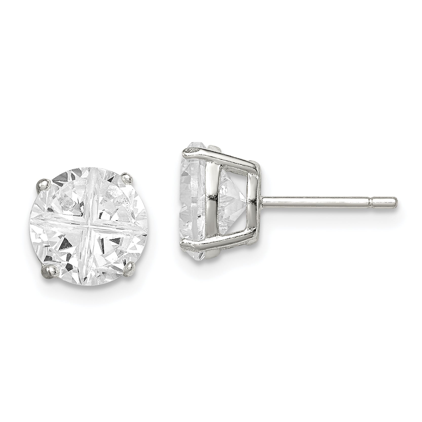 Sterling Silver 8mm Round Basket Set Cross-cut CZ Stud Earrings Main image
