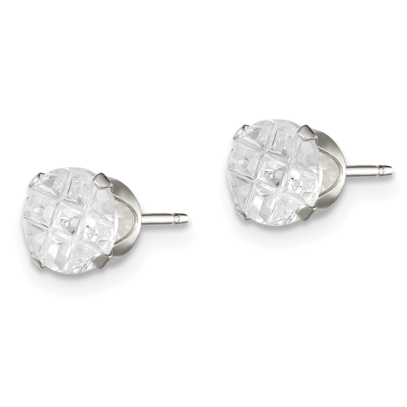 Sterling Silver 6mm Round Snap Set Laser-cut CZ Stud Earrings Secondary image