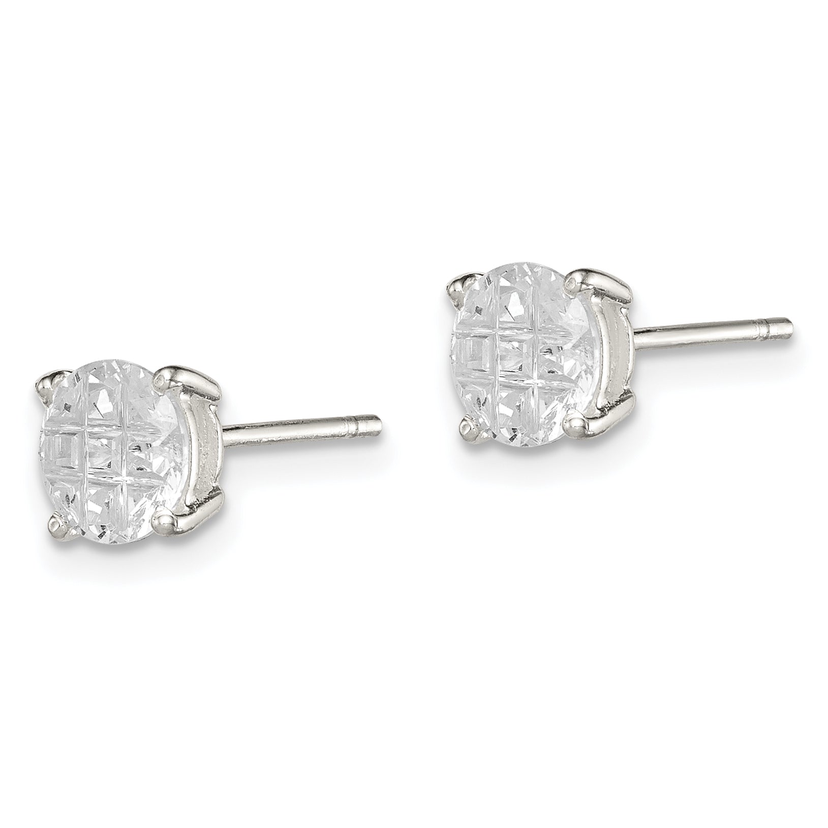 Sterling Silver 6mm Round Basket Set Laser-cut CZ Stud Earrings Secondary image