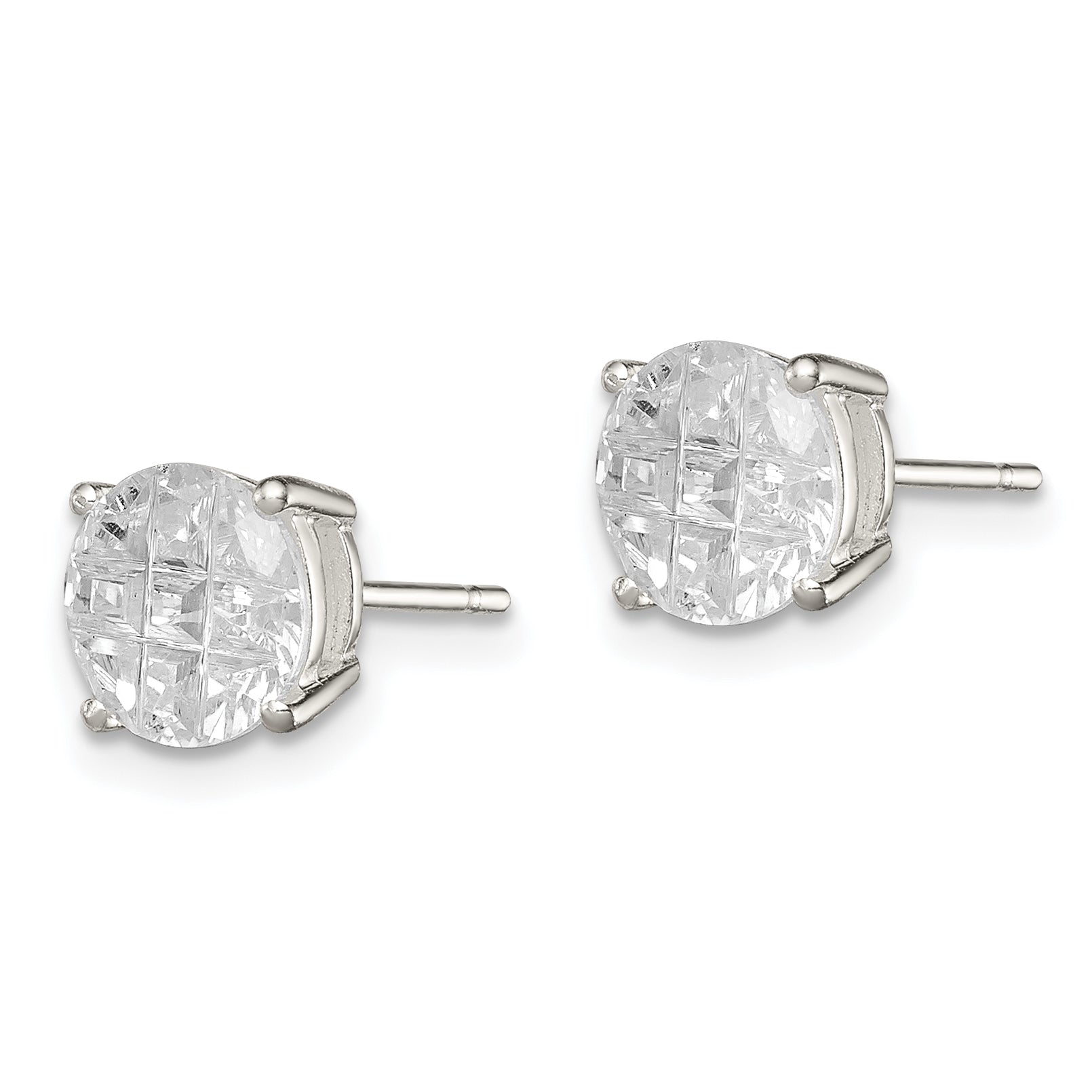 Sterling Silver 7mm Round Basket Set Laser-cut CZ Stud Earrings Secondary image
