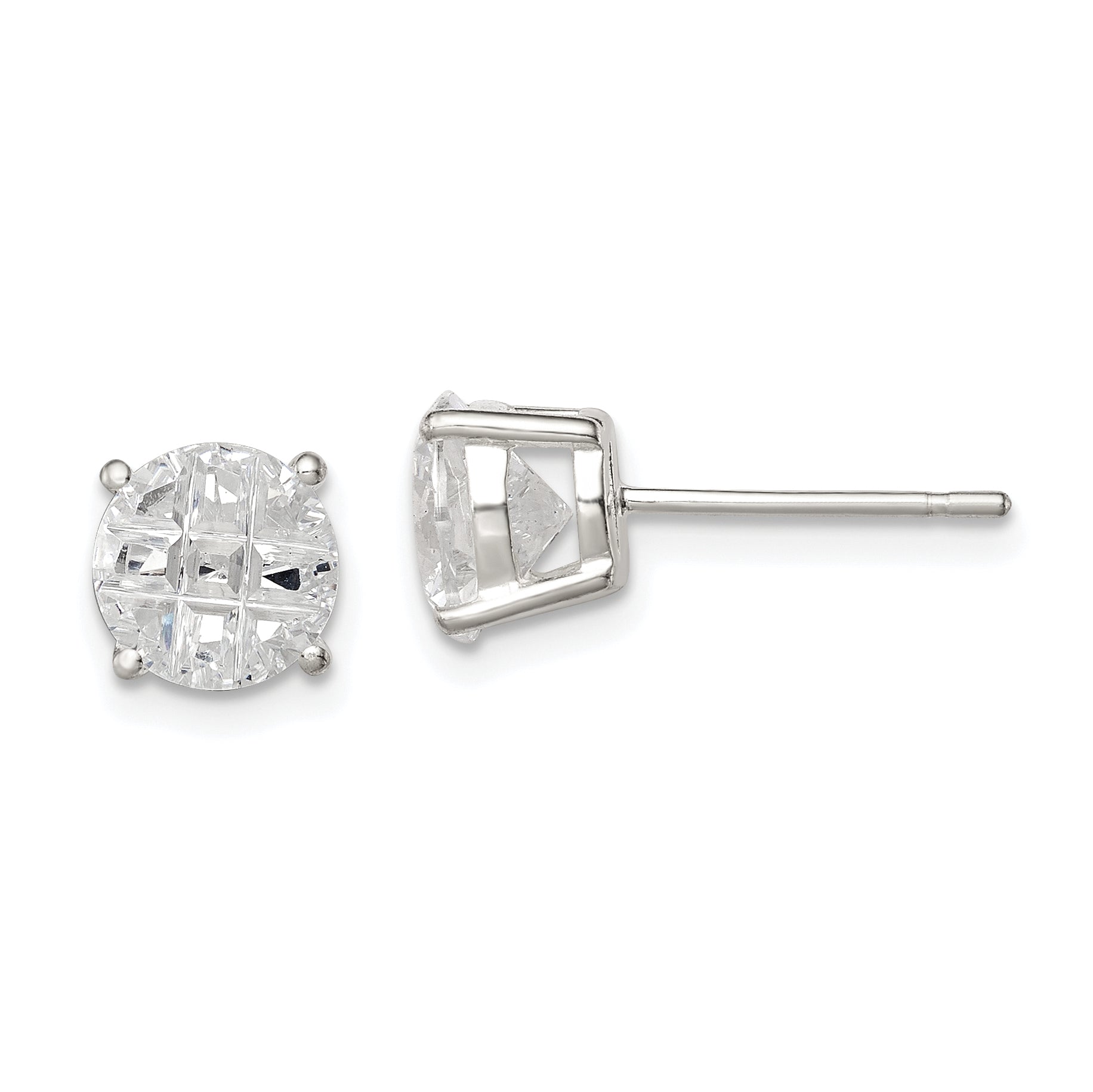 Sterling Silver 7mm Round Basket Set Laser-cut CZ Stud Earrings Main image