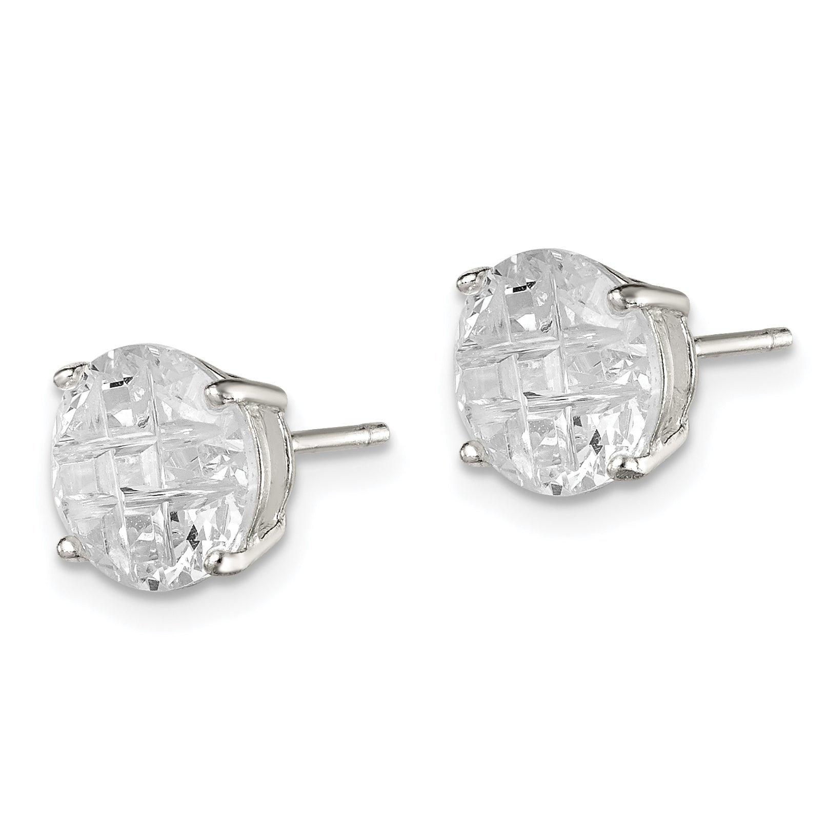 Sterling Silver 8mm Round Basket Set Laser-cut CZ Stud Earrings Secondary image