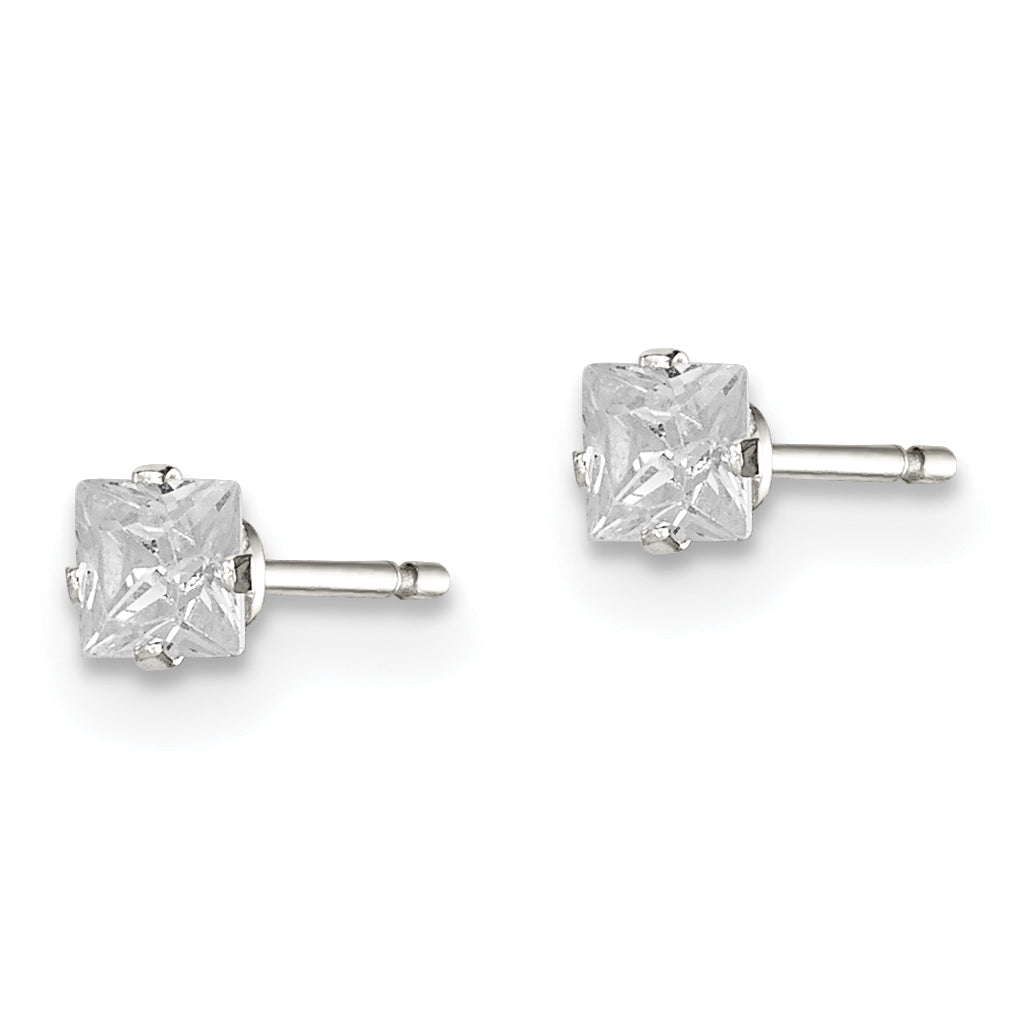 Sterling Silver 3mm Square Snap Set CZ Stud Earrings