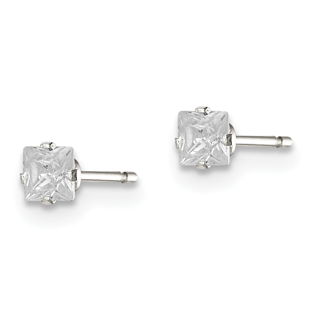 Sterling Silver 3mm Square Snap Set CZ Stud Earrings Secondary image