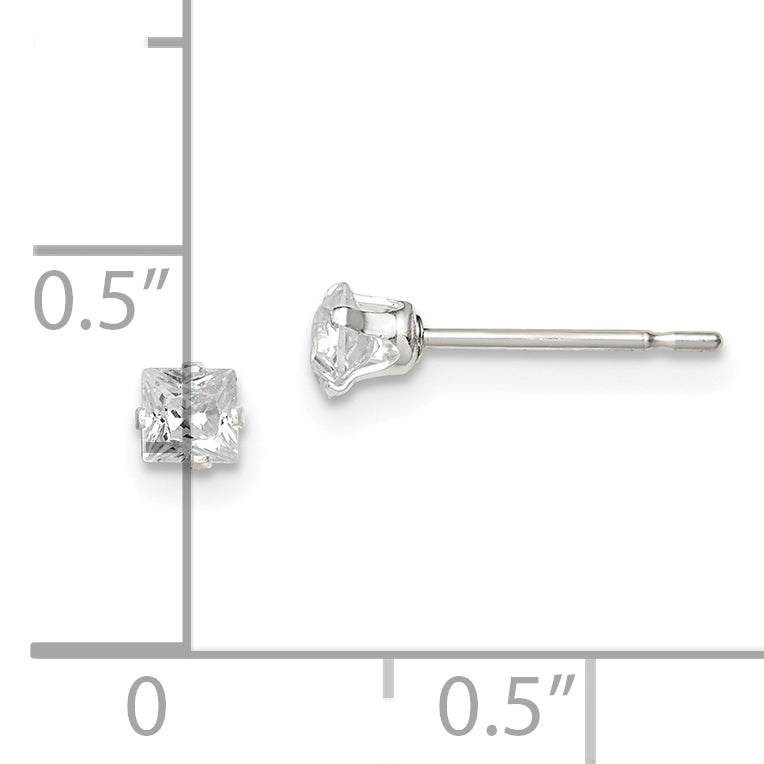 Sterling Silver 3mm Square Snap Set CZ Stud Earrings