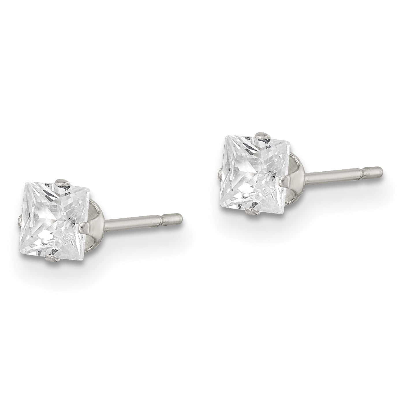 Sterling Silver 4mm Square Snap Set CZ Stud Earrings