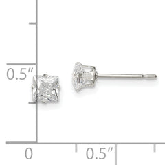Sterling Silver 4mm Square Snap Set CZ Stud Earrings