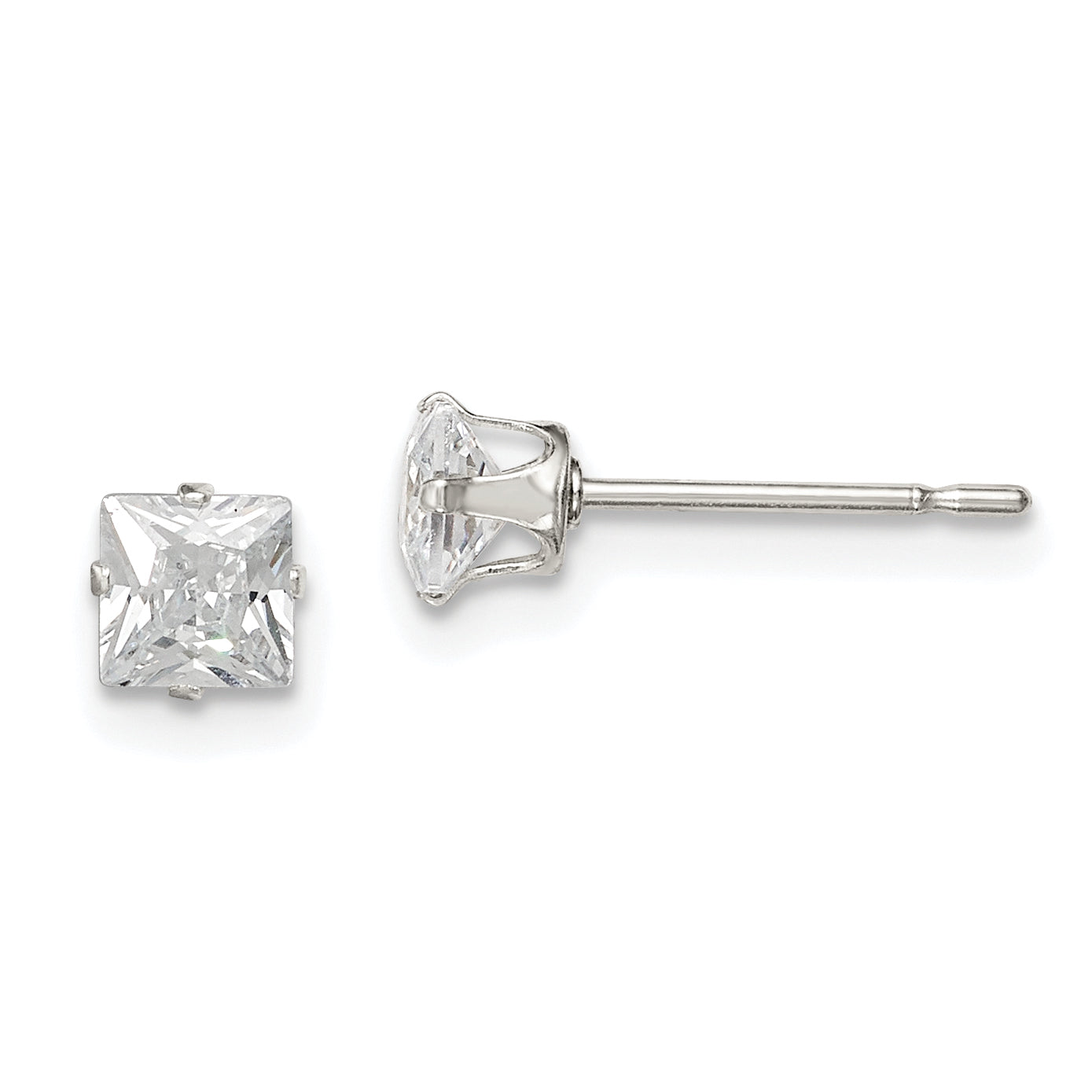 Sterling Silver 4mm Square Snap Set CZ Stud Earrings Main image
