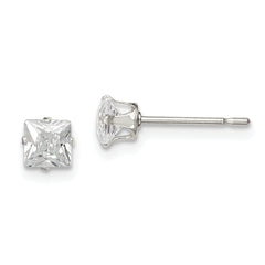 Sterling Silver 4mm Square Snap Set CZ Stud Earrings