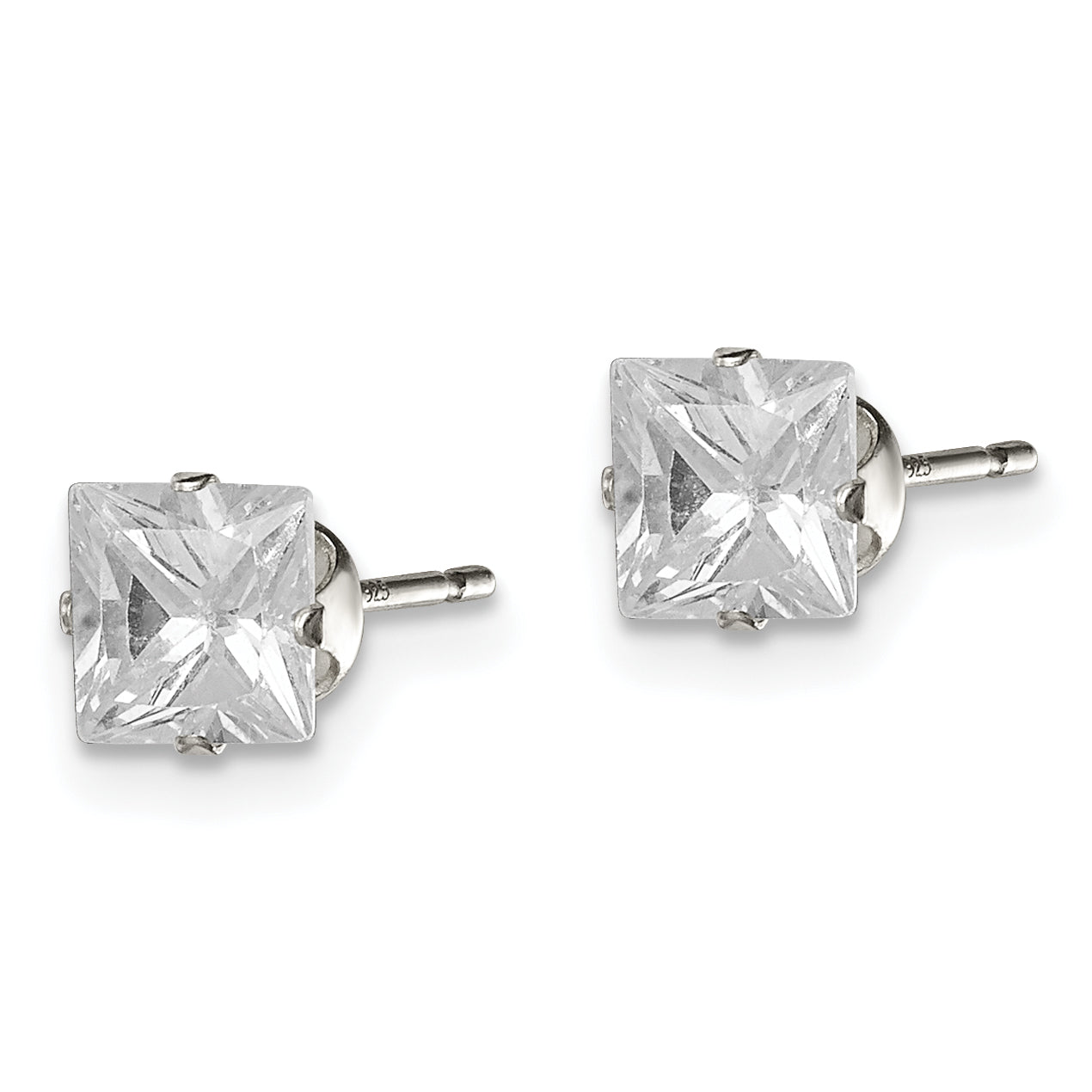 Sterling Silver 5mm Square Snap Set CZ Stud Earrings Secondary image