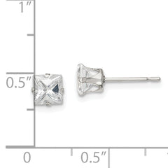 Sterling Silver 5mm Square Snap Set CZ Stud Earrings
