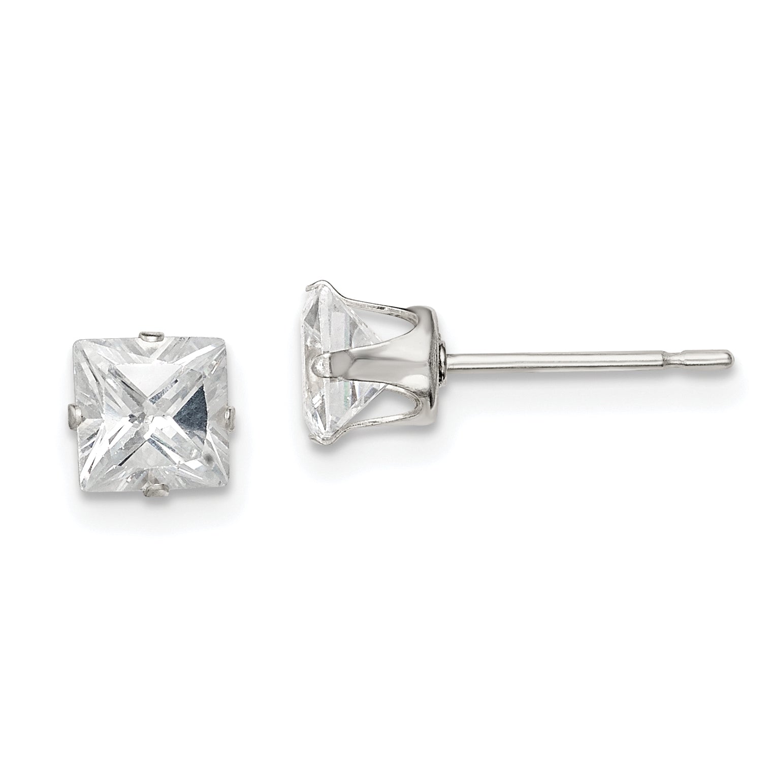 Sterling Silver 5mm Square Snap Set CZ Stud Earrings