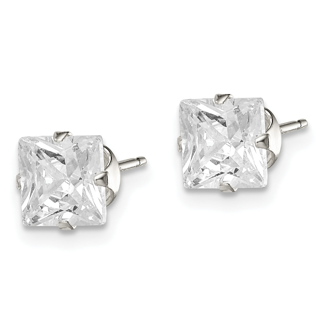 Sterling Silver 6mm Square Snap Set CZ Stud Earrings