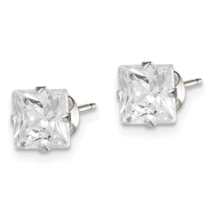 Sterling Silver 6mm Square Snap Set CZ Stud Earrings