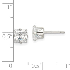 Sterling Silver 6mm Square Snap Set CZ Stud Earrings