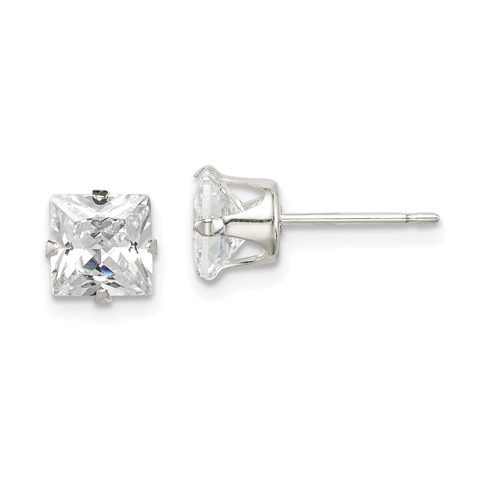 Sterling Silver 6mm Square Snap Set CZ Stud Earrings Main image