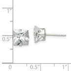 Sterling Silver 7mm Square Snap Set CZ Stud Earrings