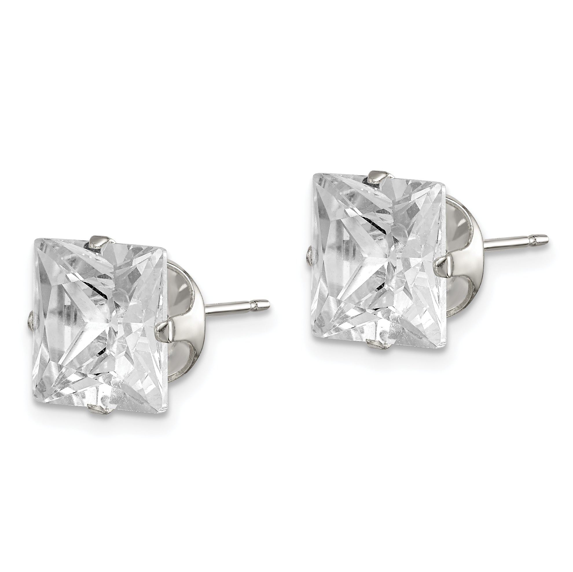 Sterling Silver 9mm Square Snap Set CZ Stud Earrings Secondary image