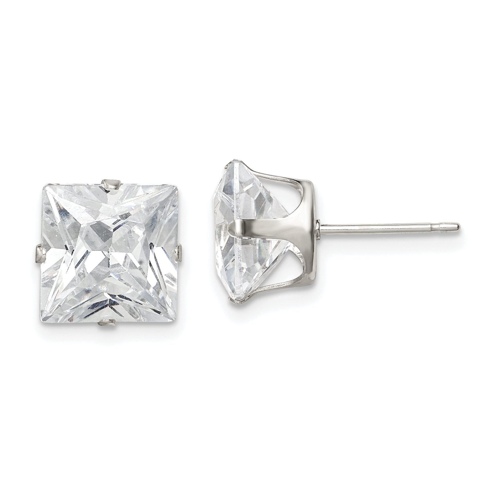 Sterling Silver 9mm Square Snap Set CZ Stud Earrings Main image