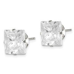 Sterling Silver 10mm Square Snap Set CZ Stud Earrings