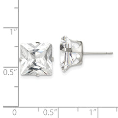 Sterling Silver 10mm Square Snap Set CZ Stud Earrings