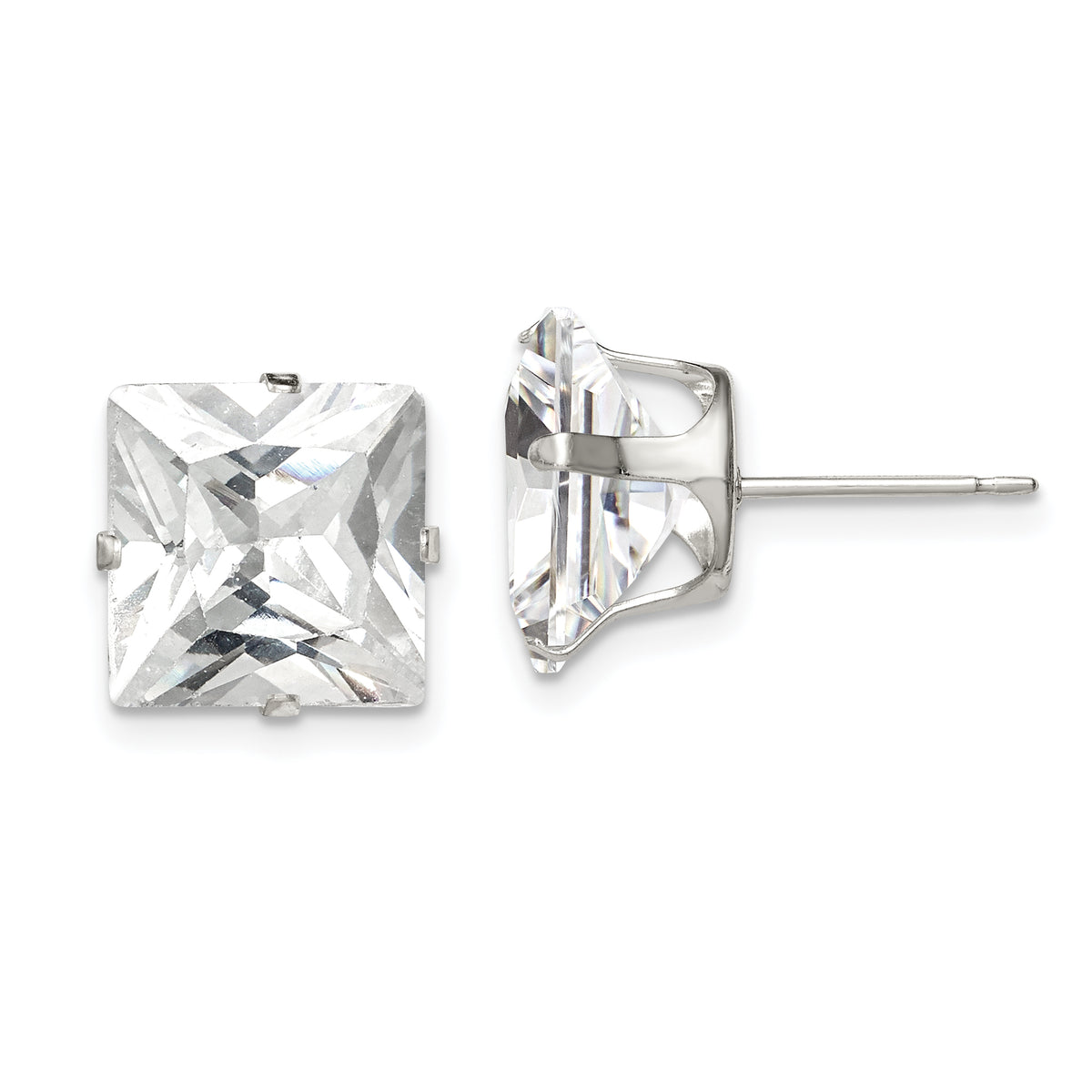 Sterling Silver 10mm Square Snap Set CZ Stud Earrings