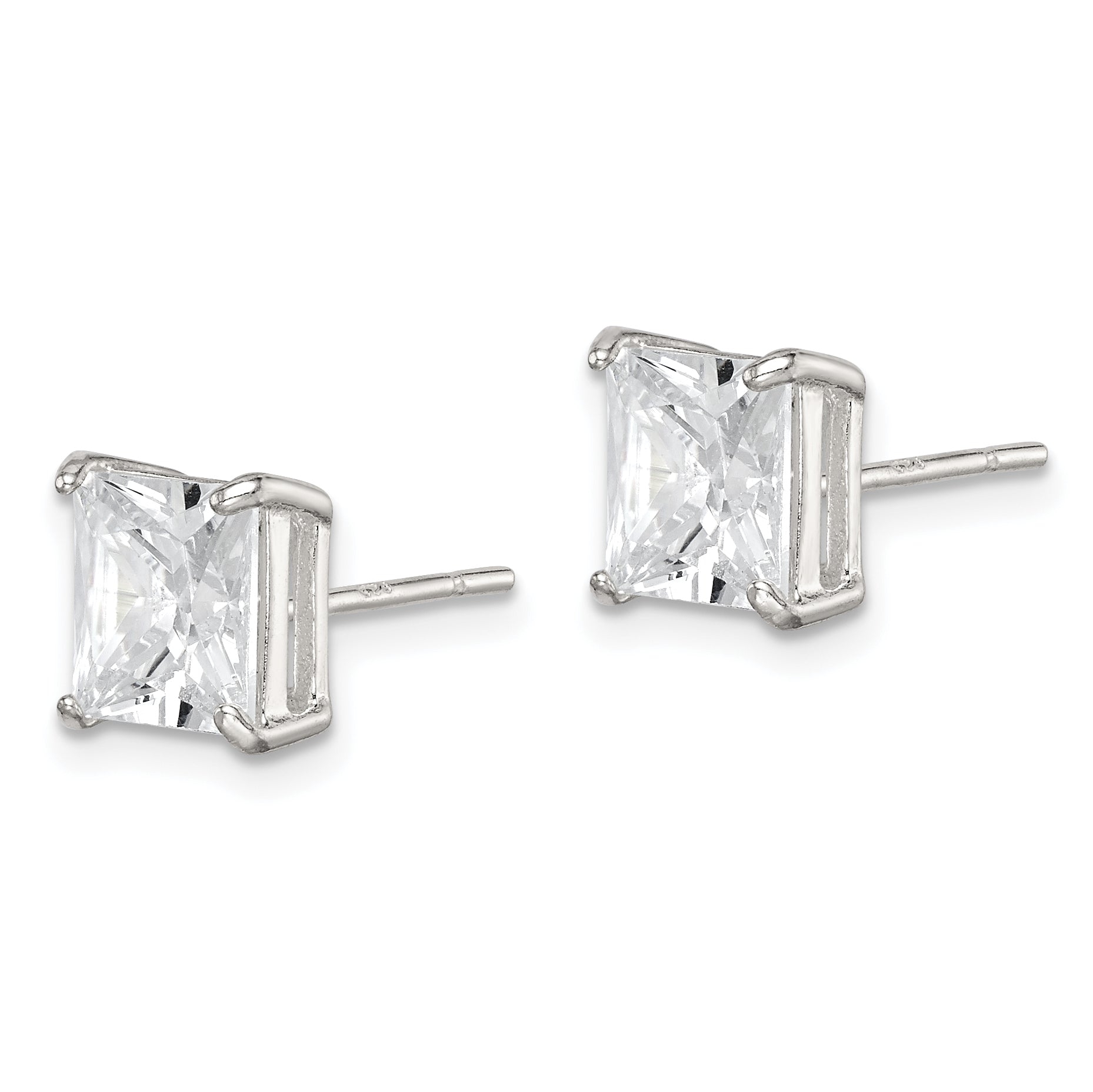 Sterling Silver 7mm Square CZ Basket Set Stud Earrings Secondary image