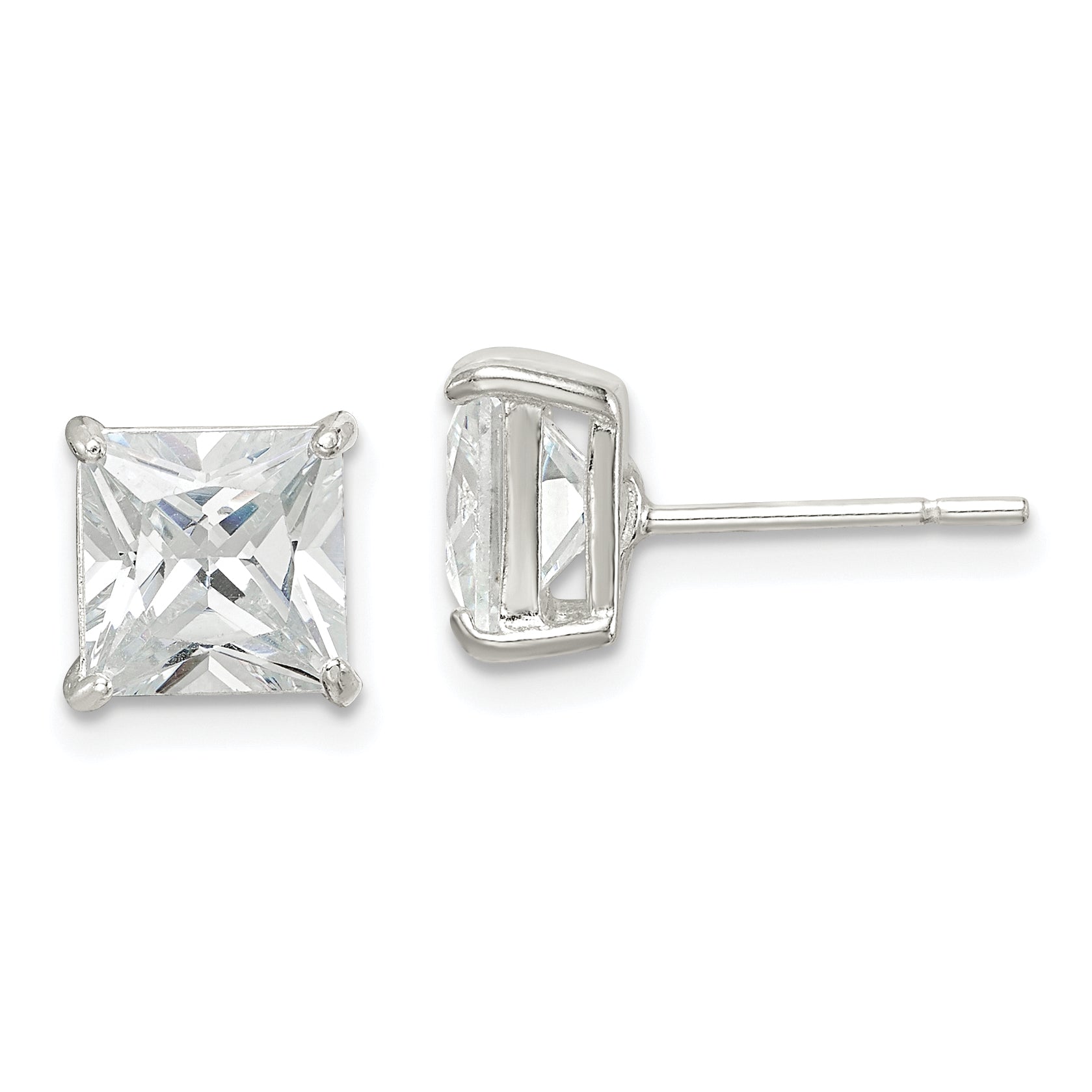 Sterling Silver 7mm Square CZ Basket Set Stud Earrings Main image