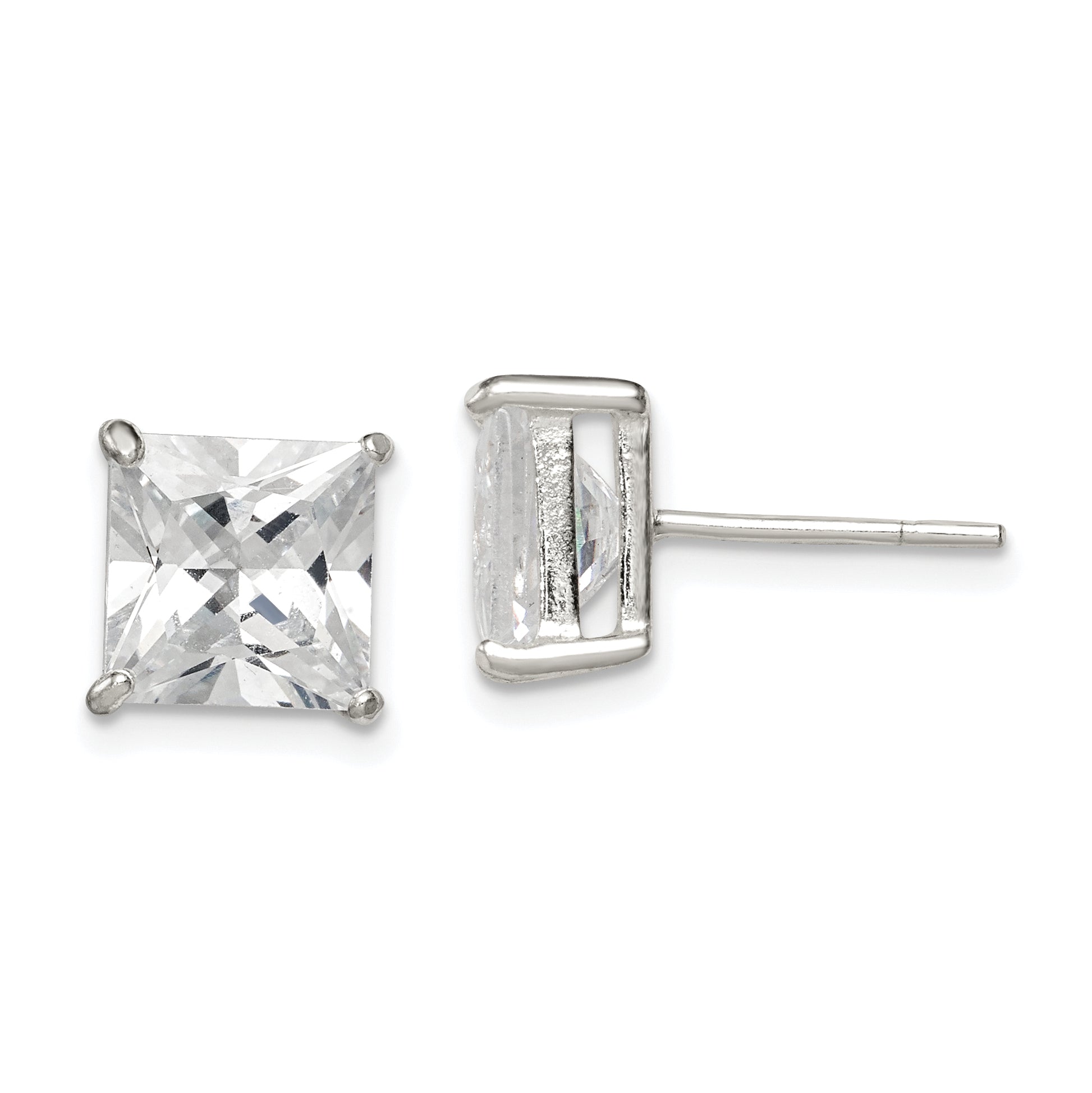 Sterling Silver 8mm Square CZ Basket Set Stud Earrings Main image
