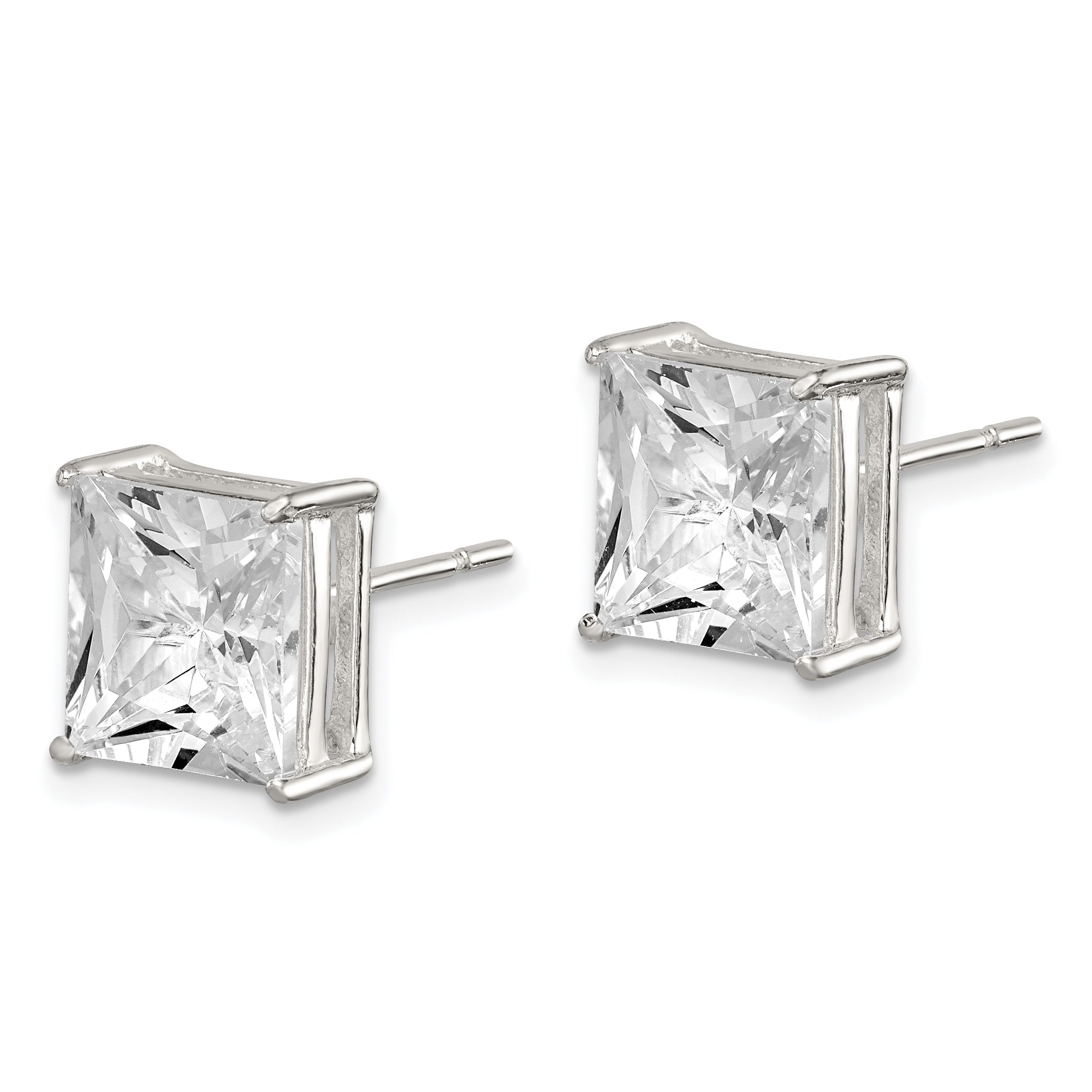Sterling Silver 9mm Square CZ Basket Set Stud Earrings Secondary image
