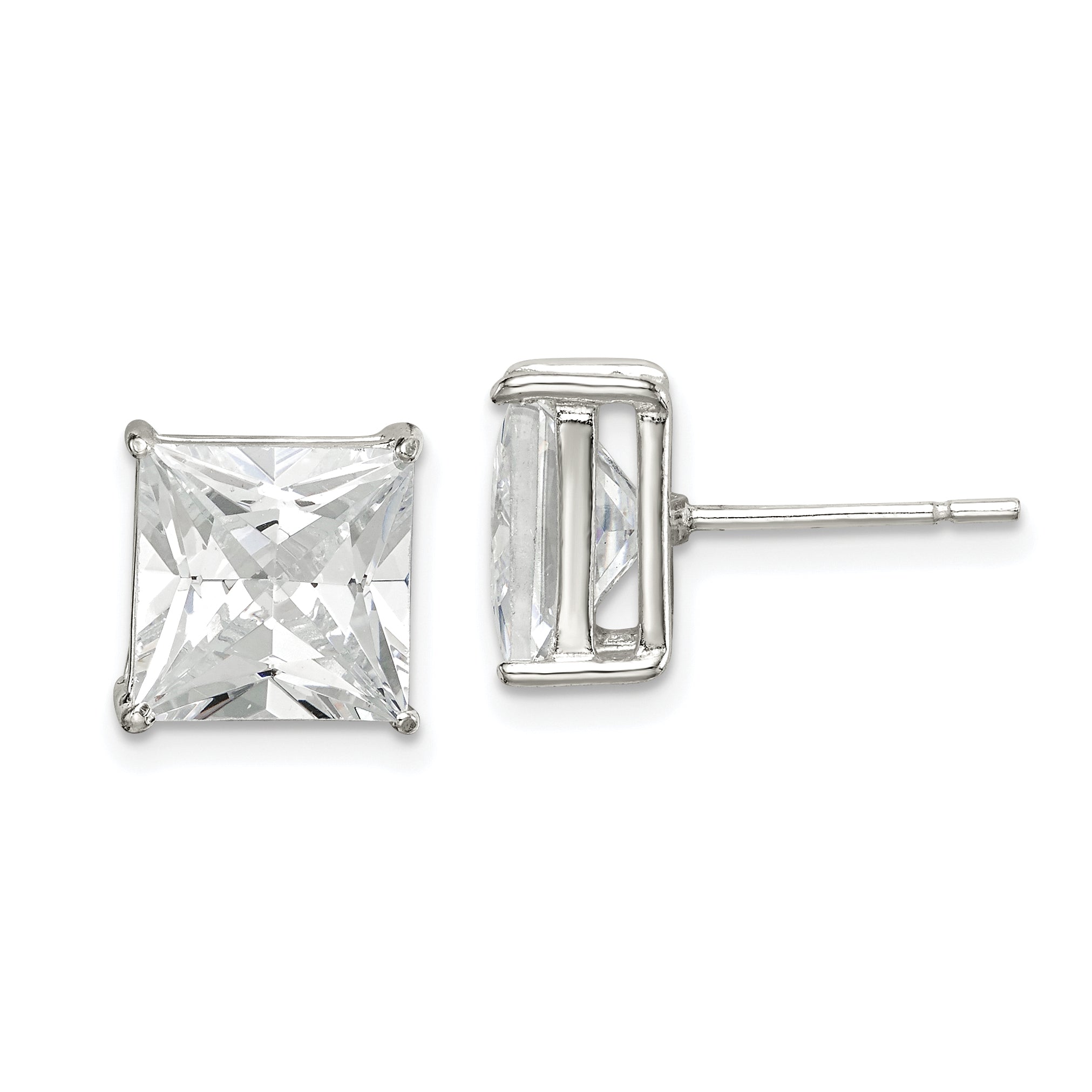 Sterling Silver 9mm Square CZ Basket Set Stud Earrings Main image