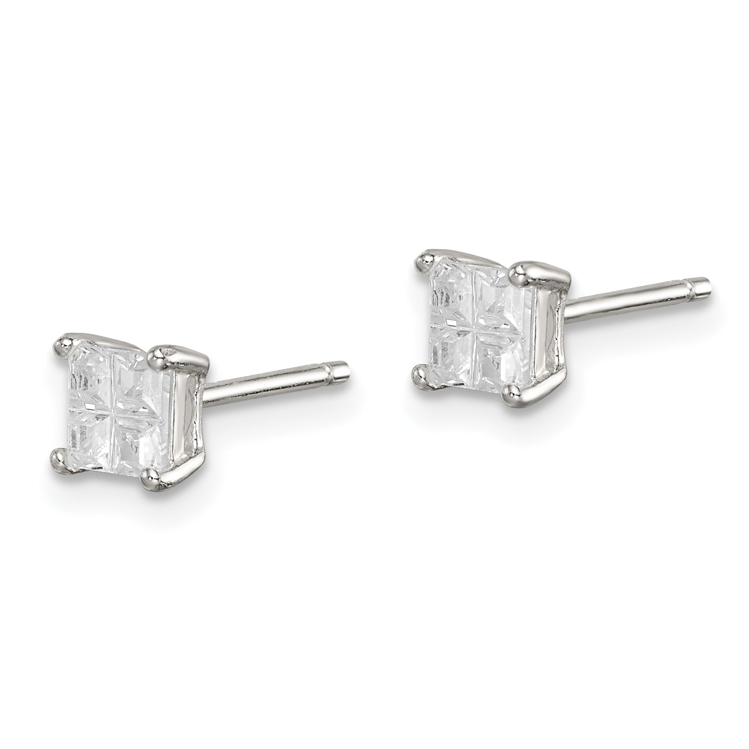 Sterling Silver 4mm Square Cross-cut CZ Basket Set Stud Earrings Secondary image