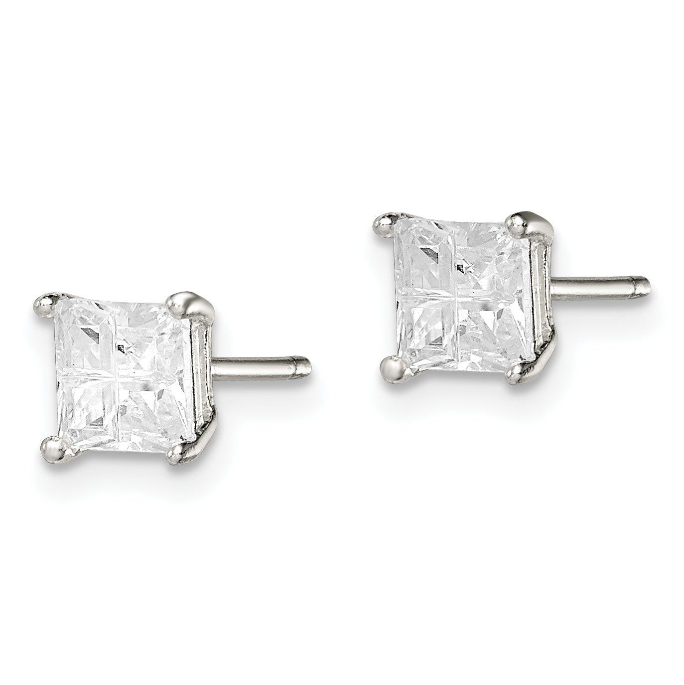 Sterling Silver 5mm Square Cross-cut CZ Basket Set Stud Earrings Secondary image