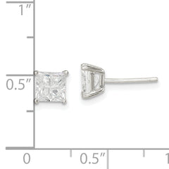 Sterling Silver 5mm Square Cross-cut CZ Basket Set Stud Earrings