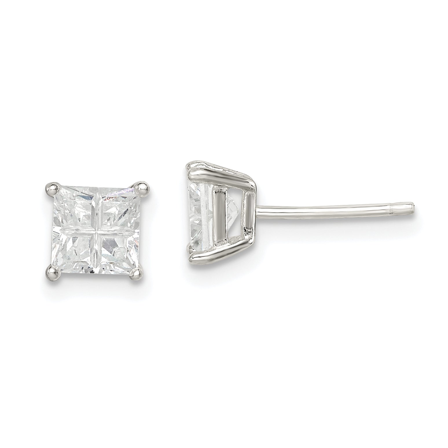 Sterling Silver 5mm Square Cross-cut CZ Basket Set Stud Earrings Main image
