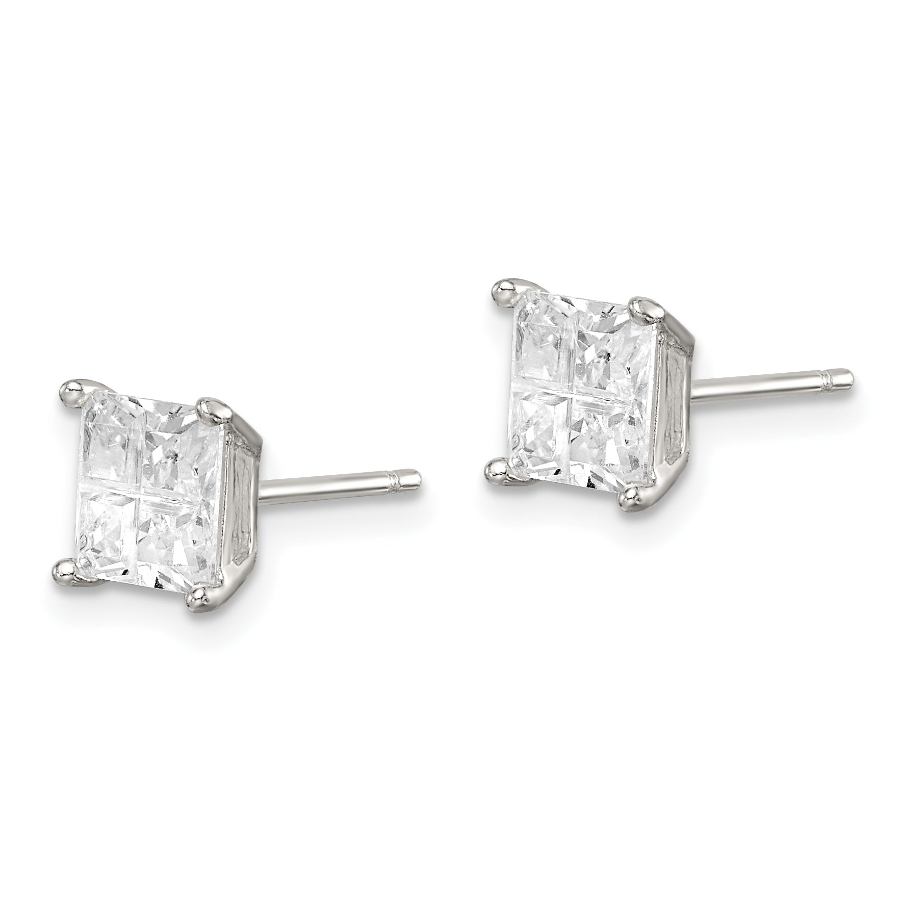 Sterling Silver 6mm Square Cross-cut CZ Basket Set Stud Earrings Secondary image