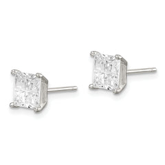 Sterling Silver 6mm Square Cross-cut CZ Basket Set Stud Earrings