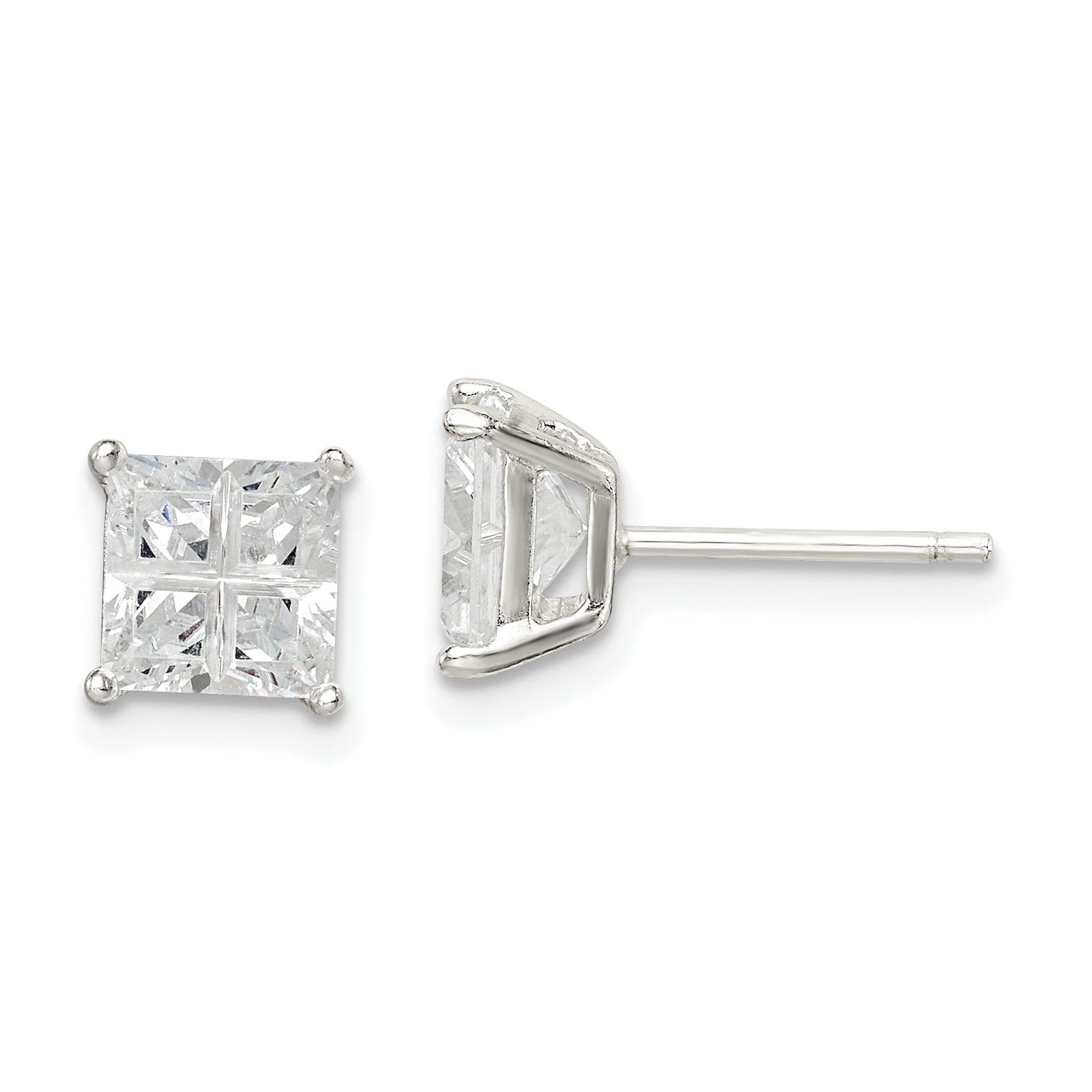 Sterling Silver 6mm Square Cross-cut CZ Basket Set Stud Earrings Main image