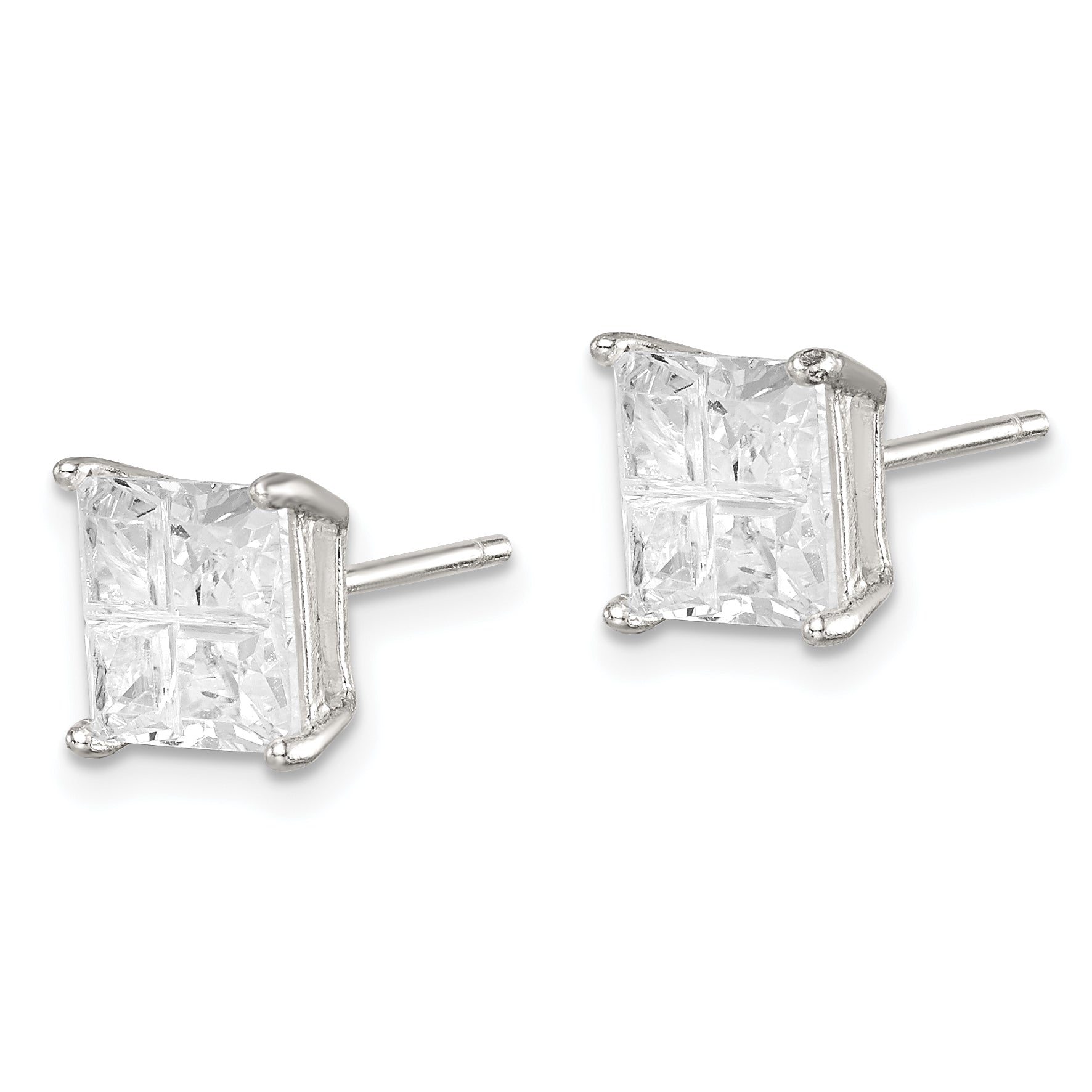 Sterling Silver 7mm Square Cross-cut CZ Basket Set Stud Earrings Secondary image