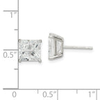 Sterling Silver 7mm Square Cross-cut CZ Basket Set Stud Earrings